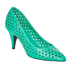 ANGEL STEPS* Pretty Mint Green Perforated Cap-Toe Dress Heel